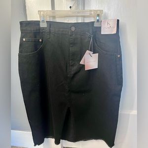 Black denim midi jean skirt